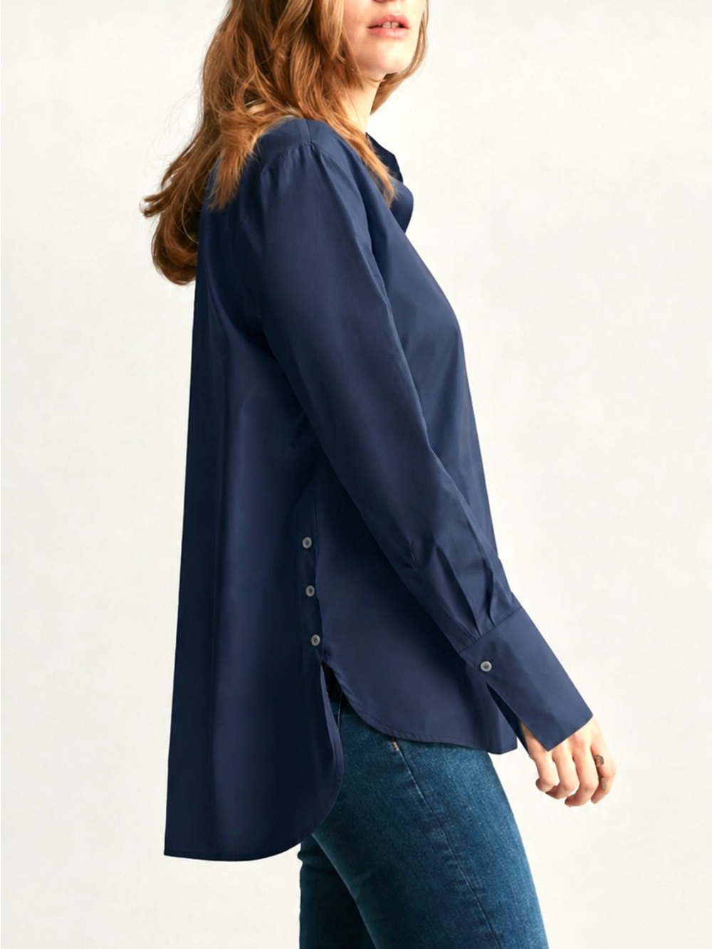 Harshman Popover Ellis Blouse Tunic XS Navy Blue Cotton French Cuff NWOT